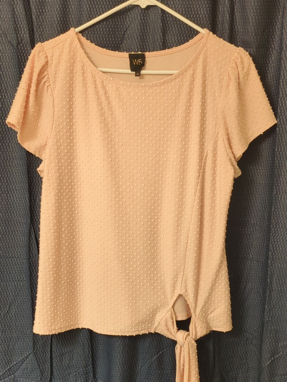 W5 Blush Pink Short Sleeve Textured Tie-Front Top